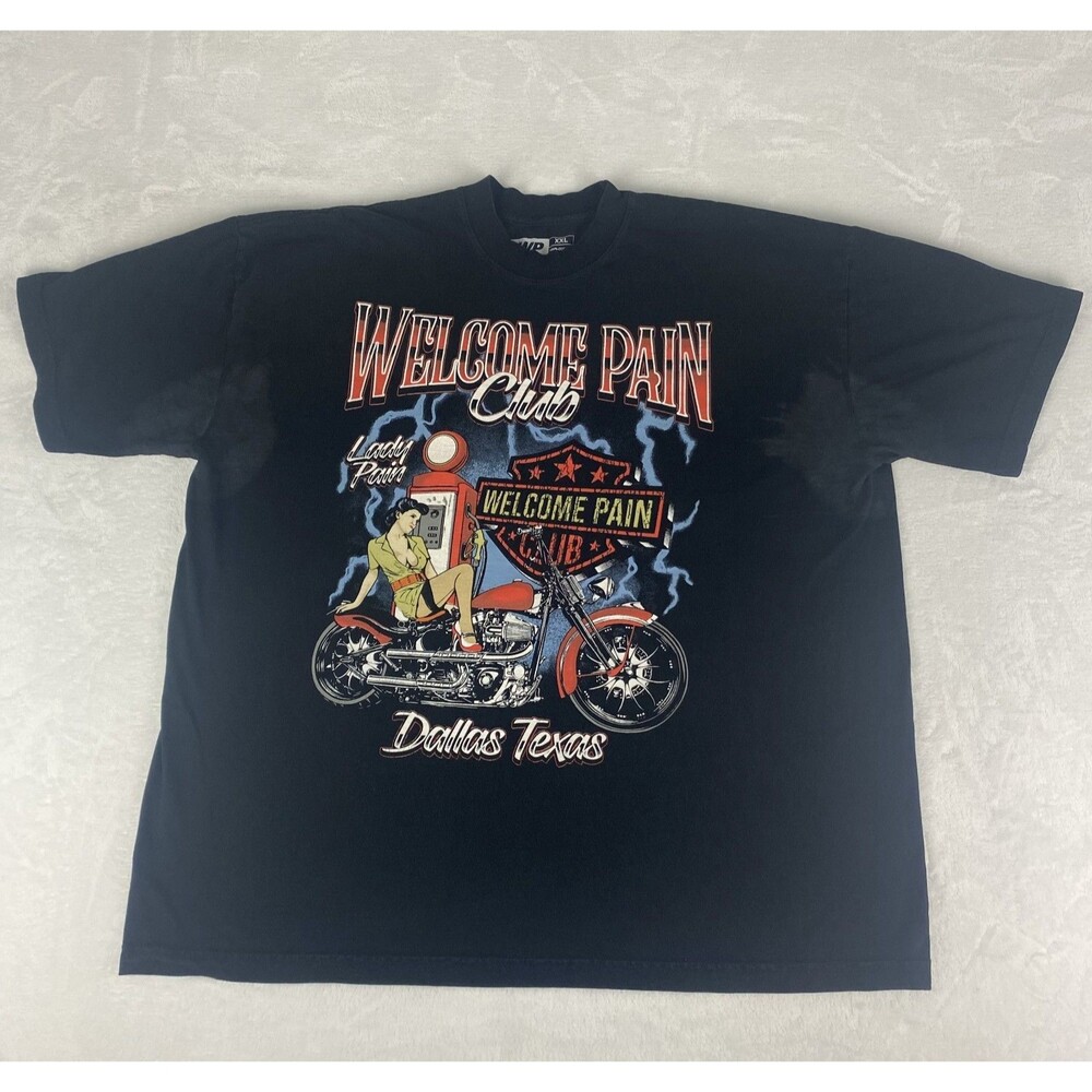 Welcome Pain Motorcycle Graphic Shirt Mens XXL 2XL Black Short Sleeve Crewneck